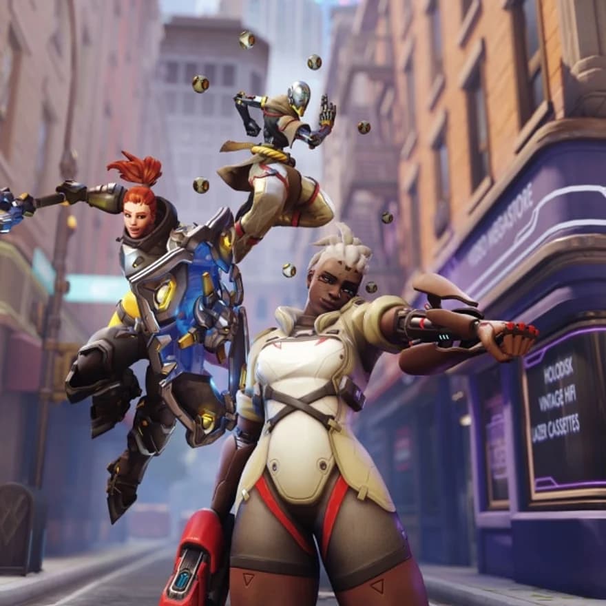 Overwatch 2 heroes in a competitive city arena